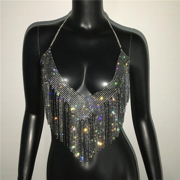 

women's tanks rhinestones tassel patchwork party club crop woman fashion halter backless full diamond sequins luxury vacation, White