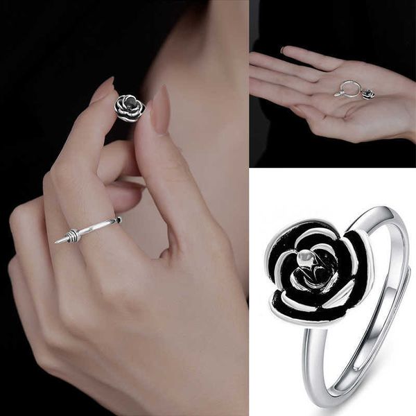 

band rings 1pc detachable rotate rose flower rings for women vintage creative rotatable self defense ring female safety jewelry wr20 aa23030, Silver
