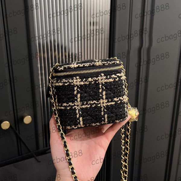 

womens ccity designer check tweed quilted bags vanity with crush pearl gold ball metal hardware matelasse chain crossbody shoulder cosmetic