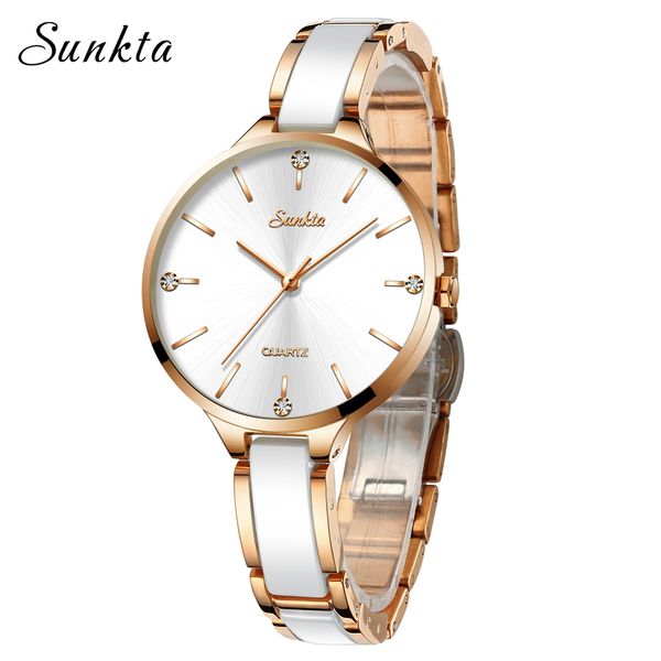 

womens watches sunkta women luxury fashion ceramic for ladies elegant bracelet waterproof quartz wristwatch clock lover 230307, Slivery;golden