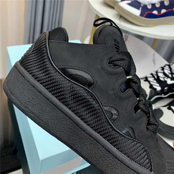 

pairs fashion lanvines casual shoes for men woman lace-up leather curb summer outdoor plate-forme designer sneakers multicolor thick bottom, Black