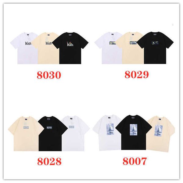 

men's t-shirt kith series 16 geographical landmarks flower pattern printing short-sleeved street leisure energetic men and women lovers, White;black