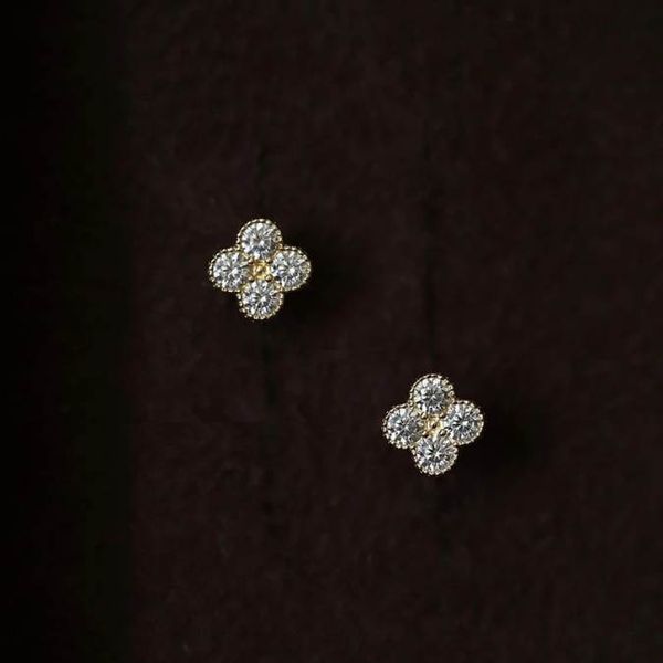 

925 sterling silver plated 14k gold simple temperament flower zircon earrings women mother's day jewelry gifts, Golden