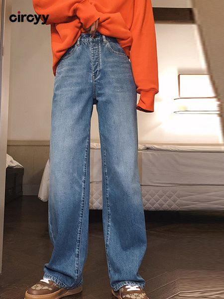 

women's jeans circyy blue for women high waisted denim pants vintage straight full length spring 2023 fashion casual loose y2k 230306