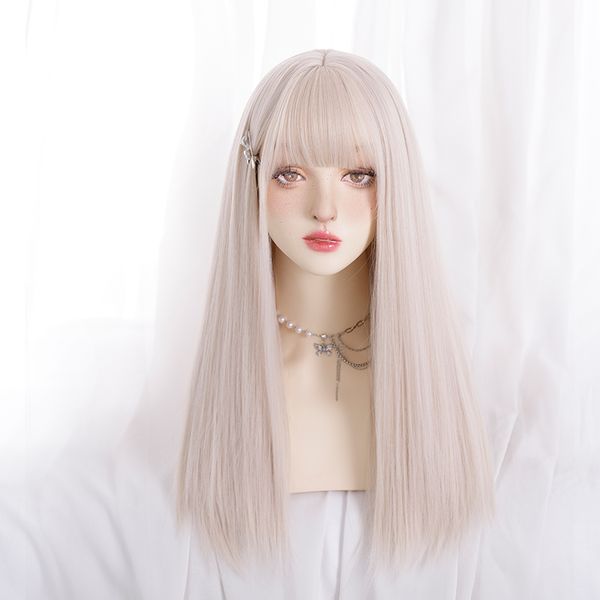 

synthetic wig asian fashion lolita everyday women's milk white straight hair, Black