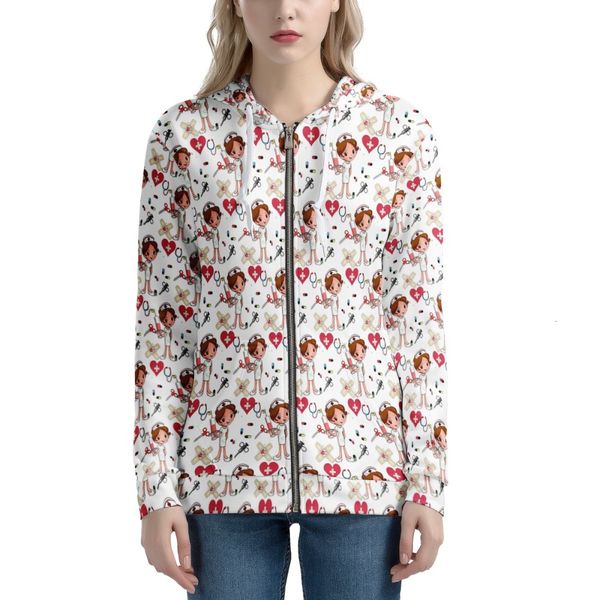 

women's hoodies sweatshirts noisydesign's zip cartoon nurse print harajuku women long sleeve autumn winter pullover warm streetwea, Black
