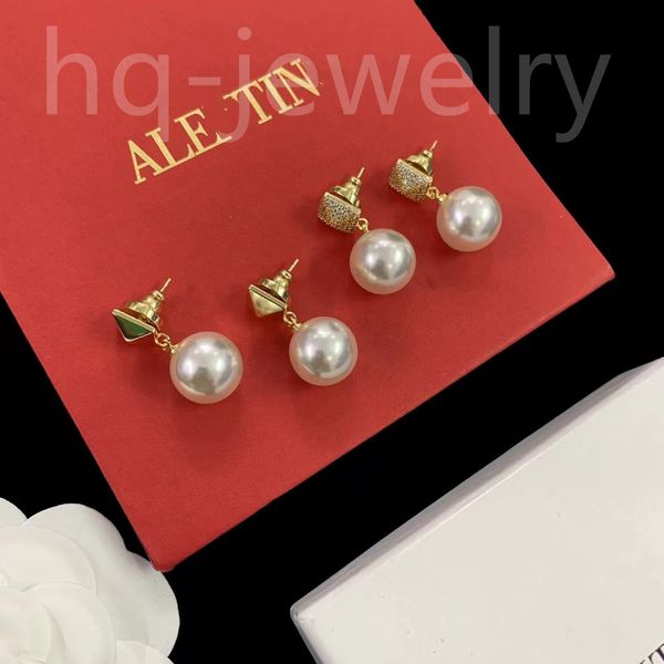 

2023 pearl diamond 14k white gold large design women's earrings letter v earrings charm8888, Golden;silver