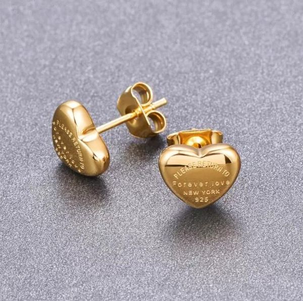 

classic flower heart-shaped charm earrings gold silver earring studded women's gold titanium steel luxury designer letter t gift weddin, Golden