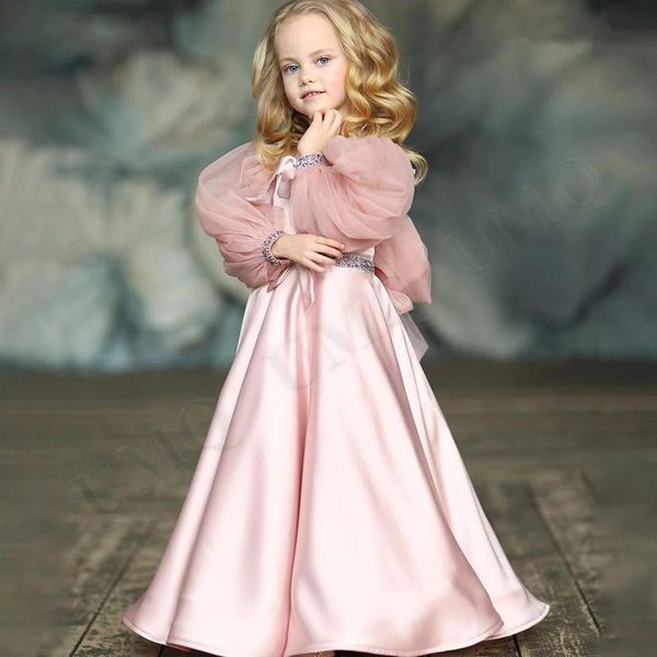 

baby first communion lovely pink satin flower girl dress birthday wedding party dresses costumes drop shipping, White;blue