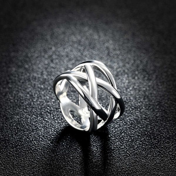 

band rings fine 925 sterling silver cross fishing net rings for women men size 6 7 8 9 10 fashion party wedding jewelry holiday gifts aa2303