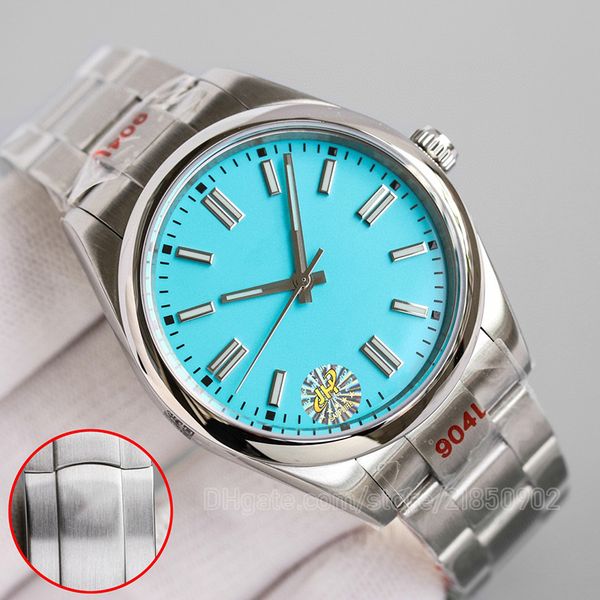 

turquoise dial polished steel case strap watch female woman's wristwtch oyster stainless steel watches 36/41mm polished folding clasp m, Slivery;golden