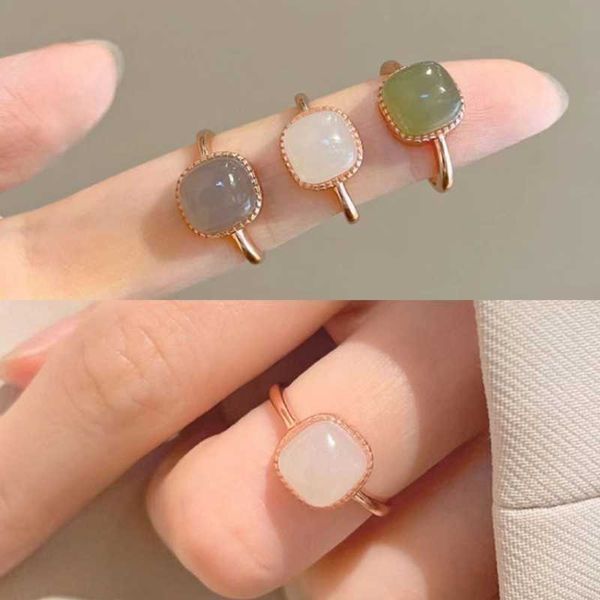 

band rings 2023 vintage n jade square heart ring for women chinese style crystal geometric adjustable finger ring jewelry accessories aa2303, Silver