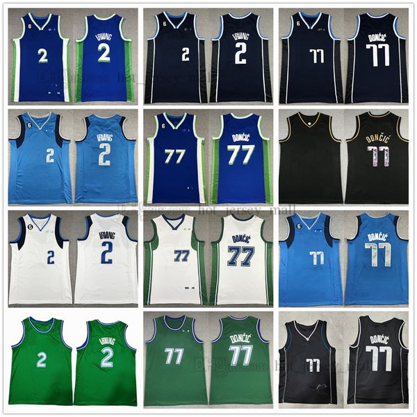 

2023 new city 77 luka basketball jersey 2 kyrie doncic irving stitched with 6 patch white blue green jerseys shorts, Black;red