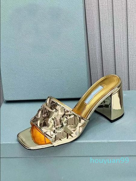 

designer women's high heel slippers chunky heel leather party fashion summer jelly sandals 35-41, Black