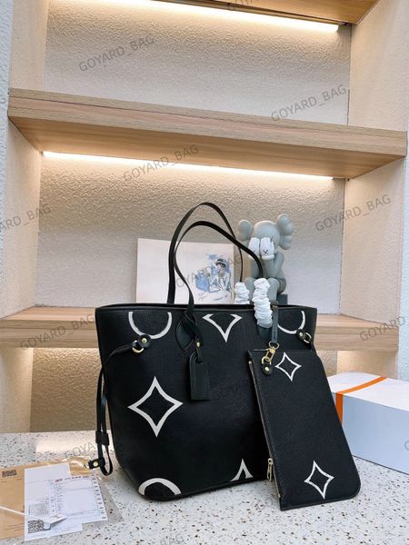 

never mm full tote women large capacity leather monograms embossed luxurys designer handbag with clutch purse handles shoulder shop bag m589
