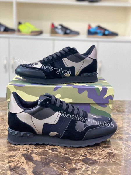 

studded rivet valentinoly shoe camo designers shoes camouflage flats casual sneakers mesh men suede leather women trainers