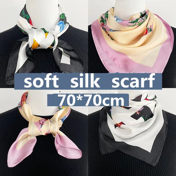 

6ucci pure silk scarves 2023 women real silk bandana floral silk headscarf print kerchief beach neckscaf for lady 70*70cm, Blue;gray