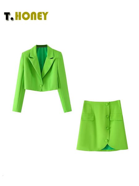 

two piece dress tellhoney women fashion onebutton jacket coats set female single breasted with pockets skirt solid casual suit 230307, White