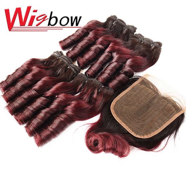 

wig caps loose wave bundles with closure 3 bundles with lace closure brazilian hair weave bundles t1b99j remy human hair extensions j230306, Black;brown
