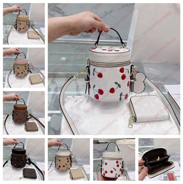 

women 2-pc bucket bag cs wallet trail handbag originals cylindrical bags cardholder heart cherry purse card package designer shoulder crossb