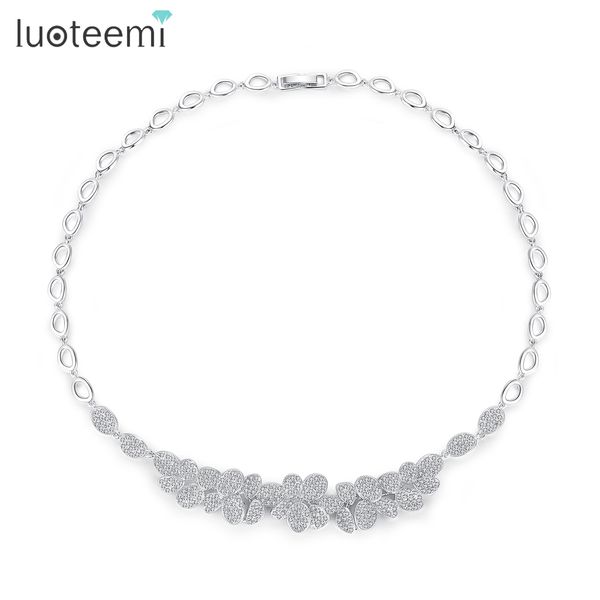 

pendant necklaces luoteemi cubic zirconia bridal choker necklace shinning small cz paved multiple leaves luxury flower wedding anniversary j, Silver