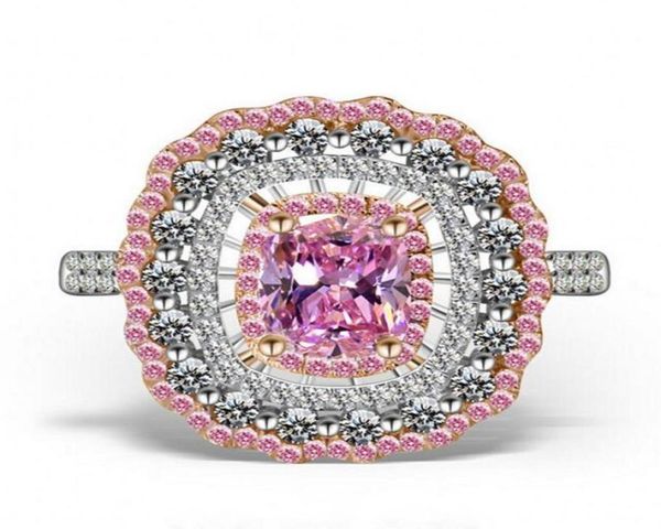 

drop stunning luxury jewelry 925 sterling silver princess cut pink sapphire cz diamond party women office wedding band ri5744438, Slivery;golden
