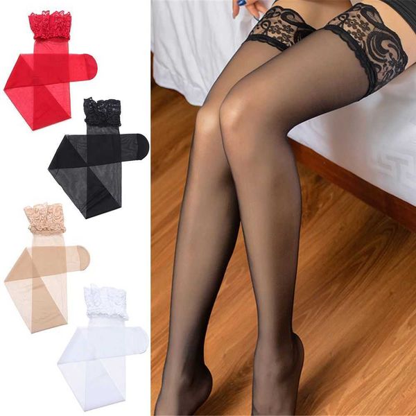 

silk stockings oversize hosiery high knee black white red cuff tights rib socks transparent silk stocking