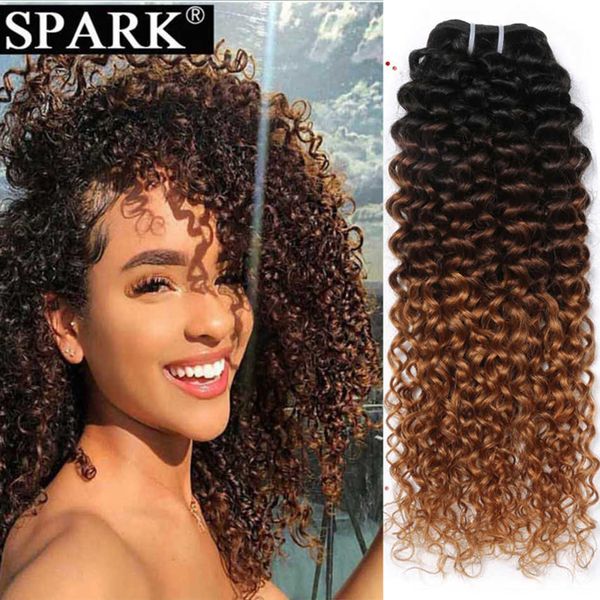 

wig caps spark 134 bundles afro kinky curly human hair extensions ombre brazilian 100 human hair weave bundles blonde brown black remy j2303, Black;brown