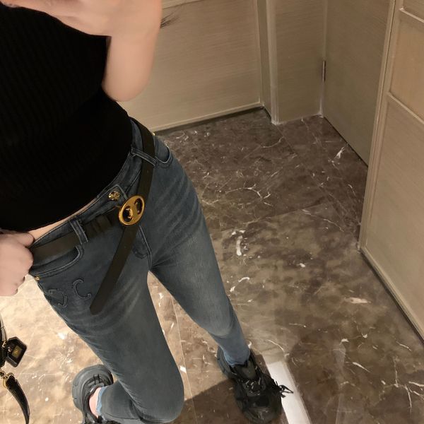 

fashion skinny jeans women straight slim elastic jeans stretch jeans casual biker female stretch denim trouser classic pants with belt, Blue