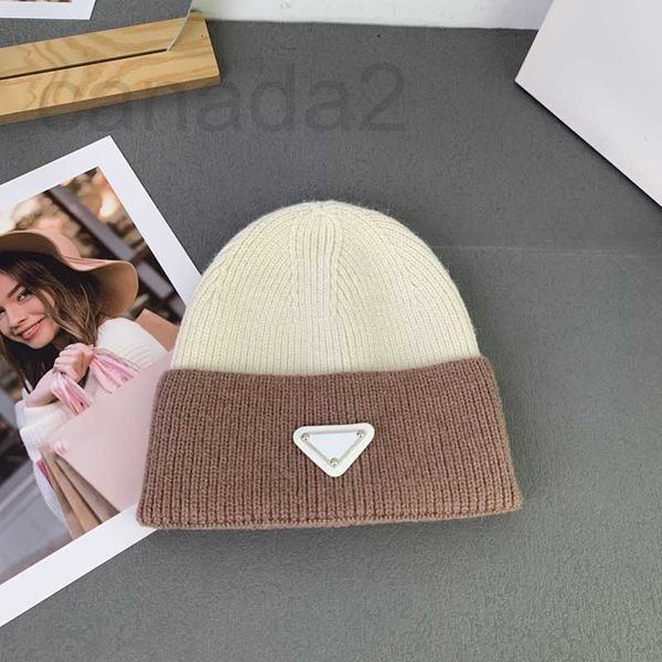 

designer beanie designers hat luxury bonnet woolen hats couple section two-colour collision design temperamental versatile christmas gift 50, Blue;gray