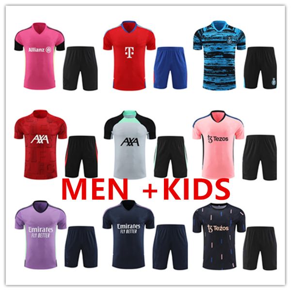 

2022 2023 prematch wear soccer football shirt 3/4 pants 22 23 short sleeve jogging soccers training suit men kids kits, Black