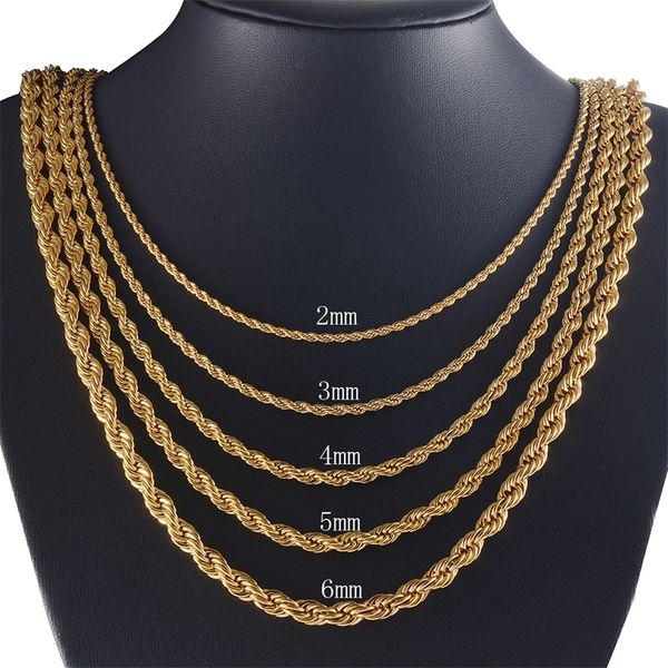 

pendant necklaces 10pcs wholesale 23456mm fashion men women stainless steel rope necklacegoldcolorlink high classic quality chain jewelry gi, Silver