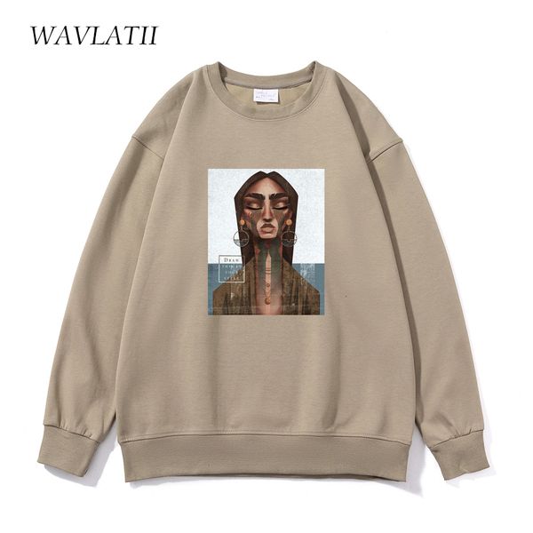 

women's hoodies sweatshirts wavlatii women casual white sweatshirts female khaki soft oversized cool printed hoodie o-neck long sleeve, Black