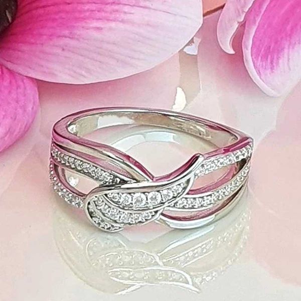 

band rings exquisite fashion women stainless steel animal wings versatile cross full diamond ring jewelry party birthday gift jewelry aa2303, Silver