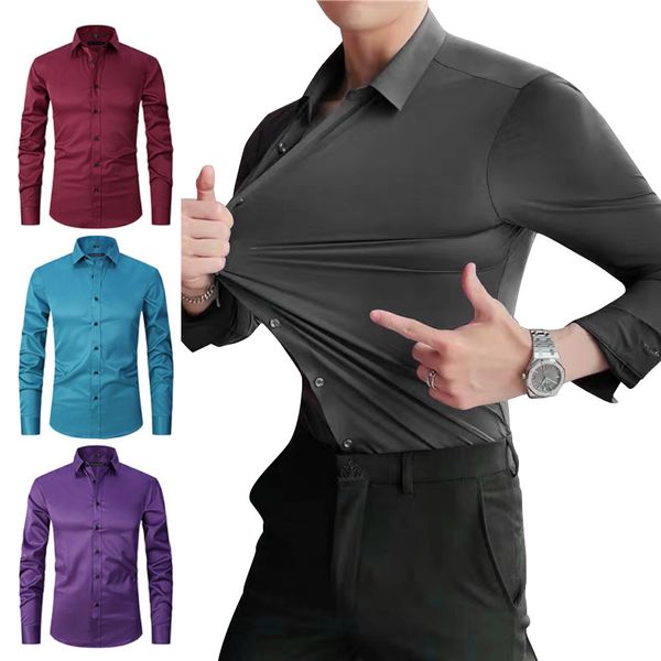 

men's casual shirts stretch anti wrinkle shirt plus size long sleeve dress slim fit business clothing fashion 230306, White;black