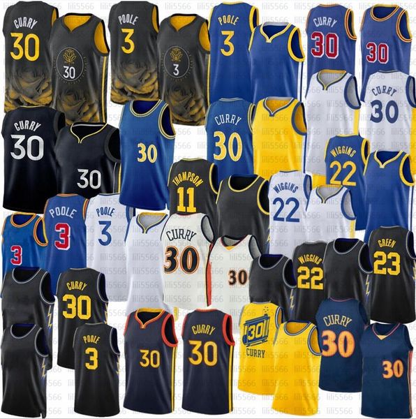 

new stephen curry basketball jerseys poole warriores andrew wiggins thompson green shirt 2023 city edition black jersey, Black;red