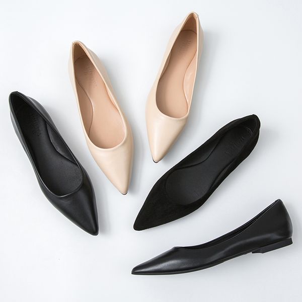 

dress shoes women leather shoes plus large size 42 43 44 solid color basic style all match black working shoes flock leather pointed toe 230