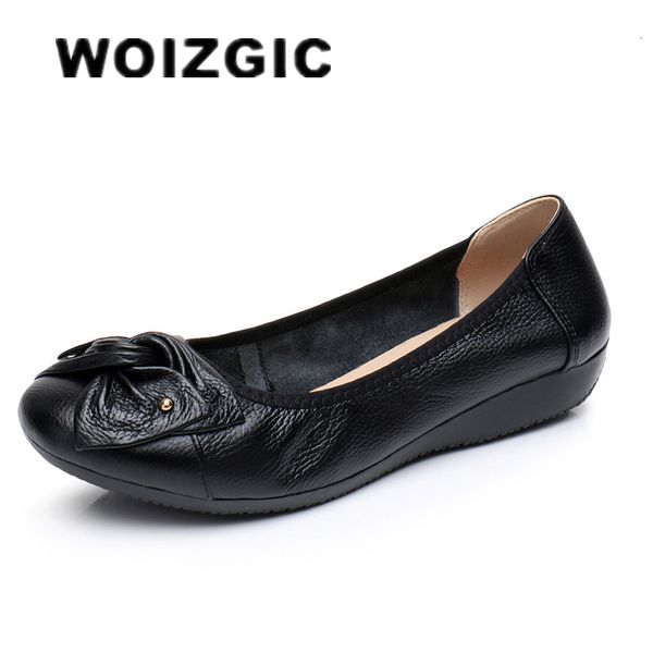 

dress shoes woizgic women's female ladies mother woman flats shoes loafers genuine leather slip on summer round toe size 35-43 zbm-1108, Black