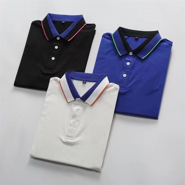 

men's polos 2023 summer lapel short-sleeved t-shirt men's group work clothes against color elastic ice ion bead polo shirt, White;black