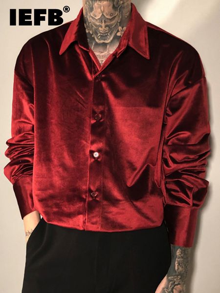 

men's casual shirts iefb long sleeved shirt korean fashion solid color 2023autumn turn down collar satin sleeve 9a4570 230306, White;black