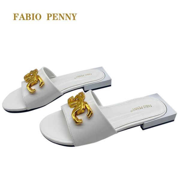 

slippers fabio penny plain color lady s flat slippers holiday casual comfortable italian style clasp shoes 230307, Black