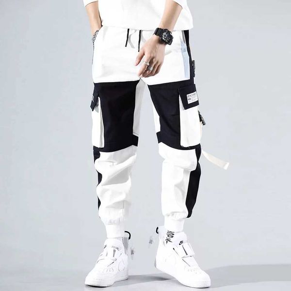 

men's pants streetwear spring casual men's pants cotton harem ribbons joggers men patchwork fashion ankle length jogger pants for, Black