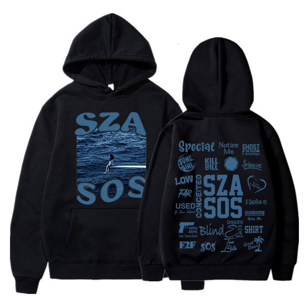 

men's hoodies sza music album sos graphic hoodie men women's vintage oversize casual loose gothic sweatshirt hip hop streetwear 23, Black