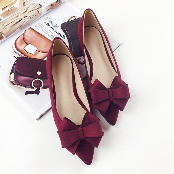 

dress shoes autumn bow pointed toe flat shoes women wedding shoes flock leather big bowknot solid color plus small size 33 34 43 44 230307, Black