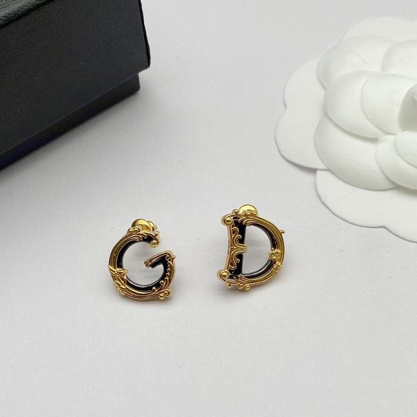 

plated 925 silver luxury brand designers letters stud geometric famous women round crystal rhinestone pearl earring wedding party jewerlry c, Golden;silver
