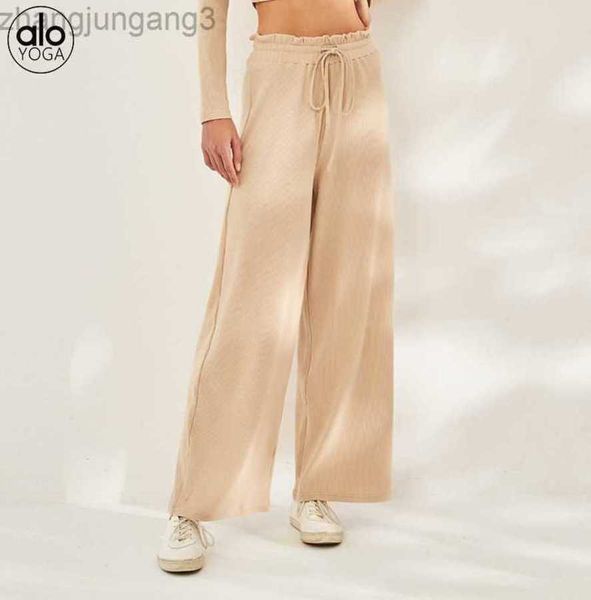 

23sss alos yoga sports women's loose and breathable wide leg yoga straight drawcord quick-drying outdoor running casual leggings, Black