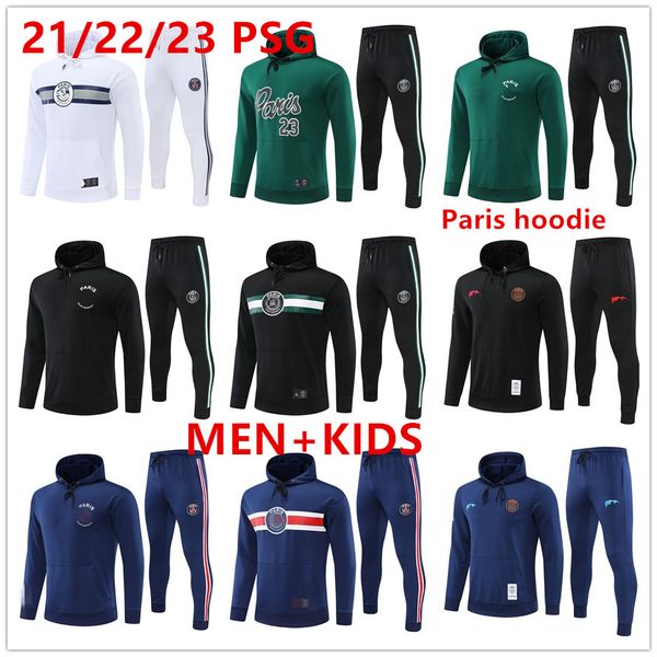 

21 22 23 psgs soccer tracksuit paris jacket futbol long sleeves 22 23 men survetement kits hommes sportswear kids training suits football fr, Gray