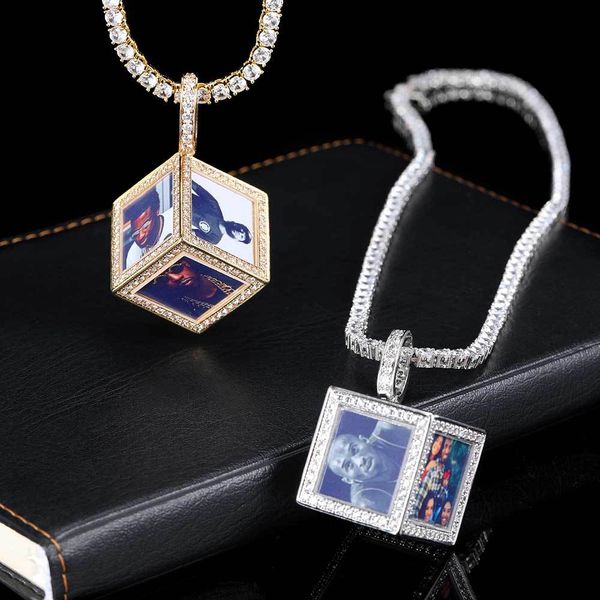 

custom p projection pendant necklace square personalized picture jewelry, Silver