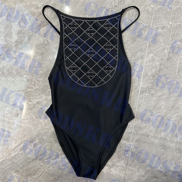 

rhinestone letter swimsuit womens one piece bikini plaid sling swimwear for women, White;black