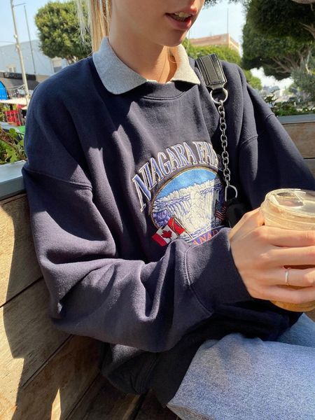 

men's hoodies sweatshirts oversize girls waterfall embroidery spring autumn fashion ladies soft thick pullovers loose women chic clothe, Black